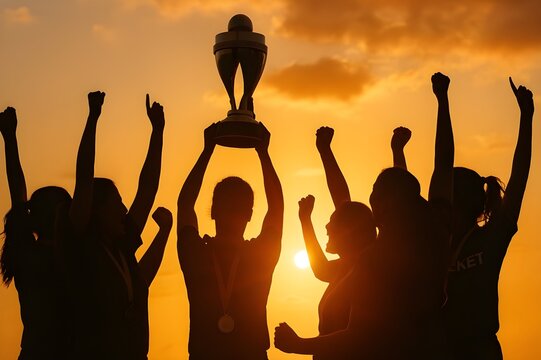 Women's cricket team celebrate win with World Cup trophy - Powered by Adobe