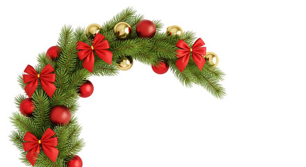 A decorative christmas wreath adorned with red bows and gold ornaments, set against a clean transparent background, creates a festive and elegant holiday accent isolated on transparent background, per