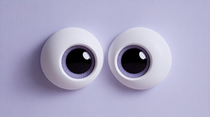 Pair of Cartoon, Anime Eyes, A modern 3D  minimalist. The style is minimalist and cute. Isolated on a seamless, pastel lavender background. 