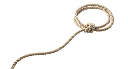 Isolated lariat rope lasso for livestock or sports, twirled and tied with a knot for cowboys