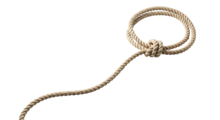 Isolated lariat rope lasso for livestock or sports, twirled and tied with a knot for cowboys