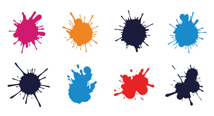 Vibrant colorful paint splatters isolated on white background.