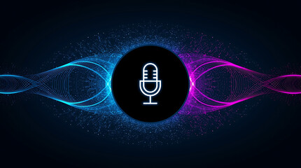 Digital Audio Waveform and Microphone Icon for Podcast Recording and Voice Communication Technology