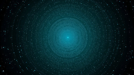 Digital Data Stream Visualization with Teal Concentric Circles and Floating Particles
