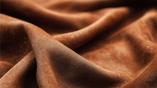 Soft brown suede fabric with detailed folds and rich texture