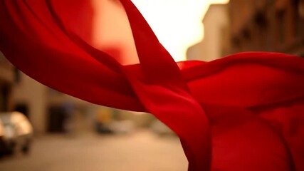 Flowing Red Sheer Fabric in Warm Golden Light. - Powered by Adobe