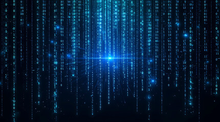 Digital Rain Binary Code Data Stream Matrix Style Background with Glowing Elements