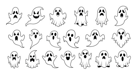 Fototapeta premium A spooky collection of distressed vintage ghosts for Halloween.