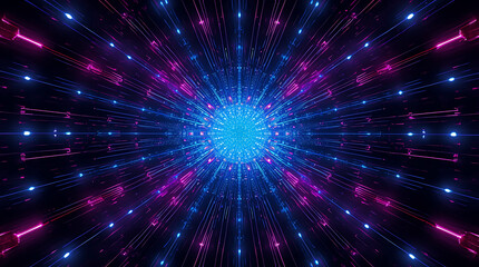 Fototapeta premium Futuristic Hyperspace Tunnel with Glowing Lines and Geometric Shapes Perfect for Technological Backgrounds