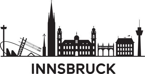 Obraz premium Innsbruck Skyline Silhouette Austria Capital City Buildings Flat Design Vector Illustration