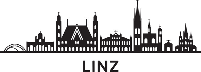Linz city skyline silhouette Austria horizontal banner historic architecture urban panorama