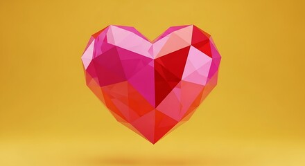 Low poly heart on yellow background