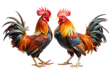 Two Roosters, Facing Each Other, cutout, PNG isolated on white or transparent background