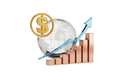 Isolated World economy growth business finance chart with dollar sign and rising arrow