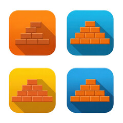 Four colorful square icons featuring a brick wall design with long shadows.