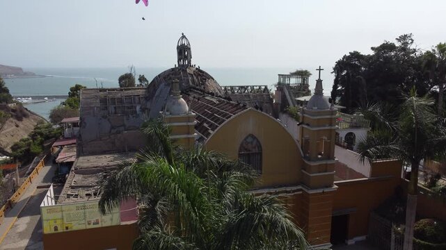 Barranco church ruins aerial view in lima, peru
