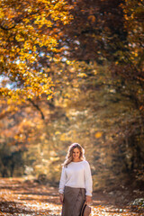 Woman Autumn Forest Portrait: Fall Fashion Photography, Outdoor, October.