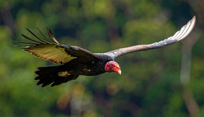 Vulture in flight over jungle