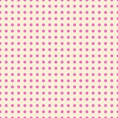 A seamless vector pattern featuring berry pink polka dots on a cream grid background. Ideal for packaging, textiles, soft visuals, and minimal design projects.