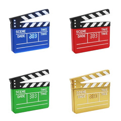 Four colorful clapperboards are displayed, each in blue, red, green, and gold, with the number 383 on them.