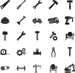 Obraz premium Construction and Tool Icons in Silhouette Style