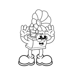 Retro character design of cheerful gramophone outline