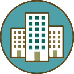 Naklejka premium Modern Building Complex Icon on Teal Circle for Business or Real Estate
