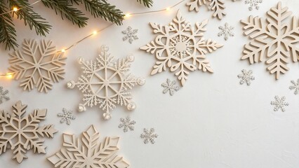 Paper Cut Snowflakes on White Winter Background - 1