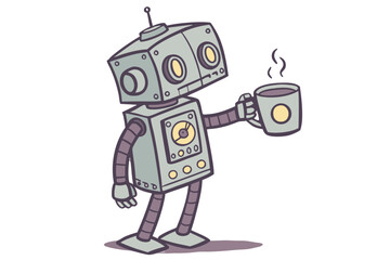 Fototapeta premium Robot holding a steaming cup of coffee
