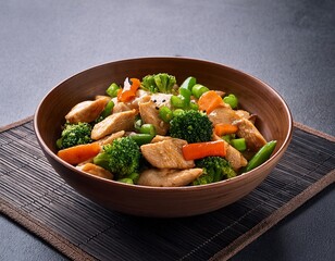 bowl of stir fried chicken with vegetables