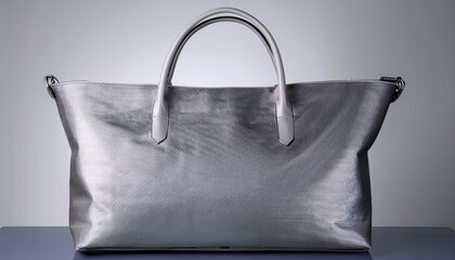 metallic tote bag silver gray structured with handles
