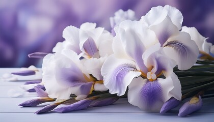 soft and elegant white and purple irises floral design creating a serene atmosphere