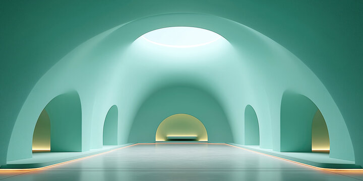 Minimal Futuristic Interior with Arched Hall and Skylight
- Powered by Adobe