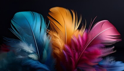 colorful feathers on black background