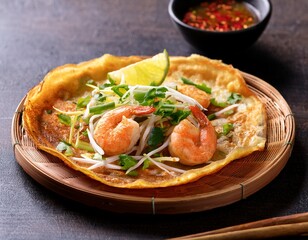traditional banh xeo vietnamese savory crepes with shrimp and bean sprouts
