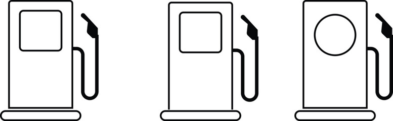 gas station pump full black silhouette vector icon set, with modern digital style, Vintage filling station poster design. fuel dispenser, petrol pump icons, silhouette template designs elements,