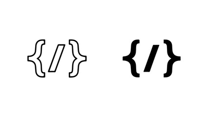 Minimalist Code Icon with Braces and Slash, Line and Solid Versions