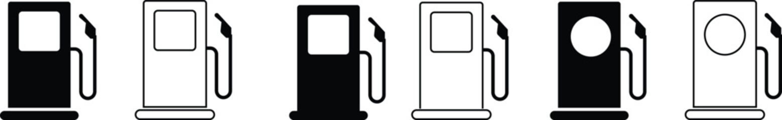 gas station pump full black silhouette vector icon set, with modern digital style, Vintage filling station poster design. fuel dispenser, petrol pump icons, silhouette template designs elements,