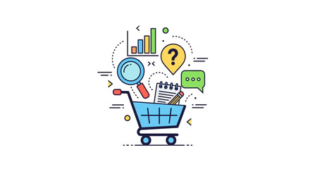 Online market analysis and shopping trends depicted in a visually engaging illustration