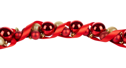 Elegant christmas ribbon isolated on transparent background, gracefully intertwined with shimmering gold and vibrant red ornaments, creating a sophisticated and festive holiday accent for seasonal dec