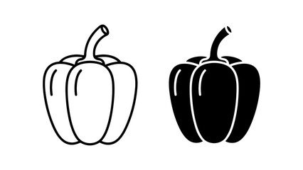 Flat Design Bell Pepper Outline and Silhouette Vector Icons