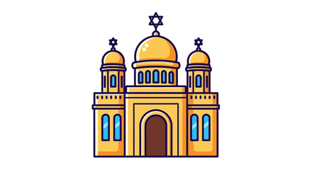 Obraz premium Stylized synagogue illustration with Star of David against a white backdrop for design use