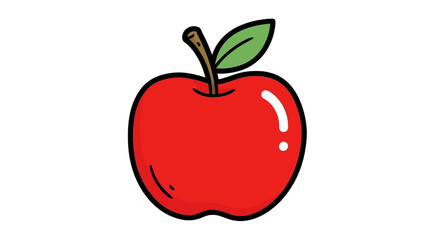Vibrant cartoon of a red apple with green leaf, detailed illustration, educational and fun