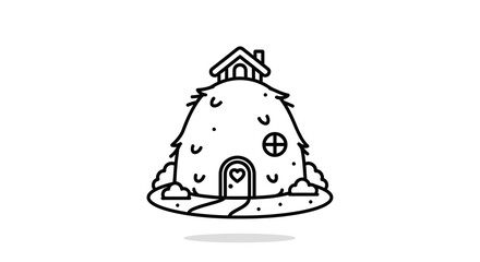 Whimsical dwelling illustration, cozy home icon with heart door and cute design elements