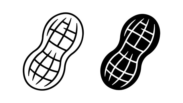 Stylized Black and White Peanut Shell Icon Set Outline and Solid