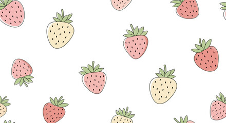 Whimsical strawberry pattern on white backdrop offering a cheerful aesthetic and summer vibe