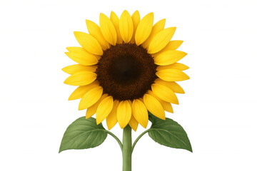 Obraz premium Sunflower showcasing vibrant yellow petals and a dark center, with green stem and leaves. Isolated on a transparent background