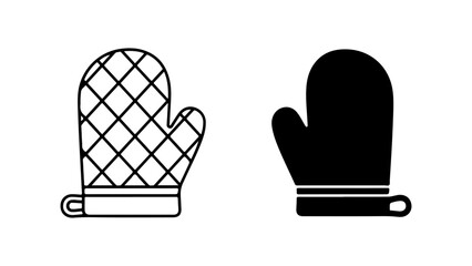 Two Minimalist Oven Mitt Icons: Quilted Outline and Solid Silhouette