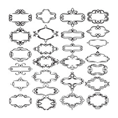 Large set vector black silhouette frame cartouches badges silhouette vector