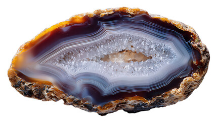 Agate thunder egg slice background isolated on a Transparent background, PNG file.